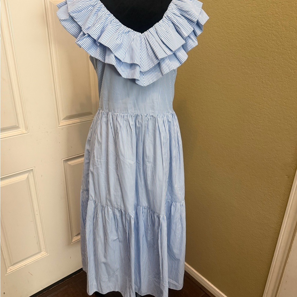 English Factory Light Blue Striped Midi Dress - Picture 1 of 8